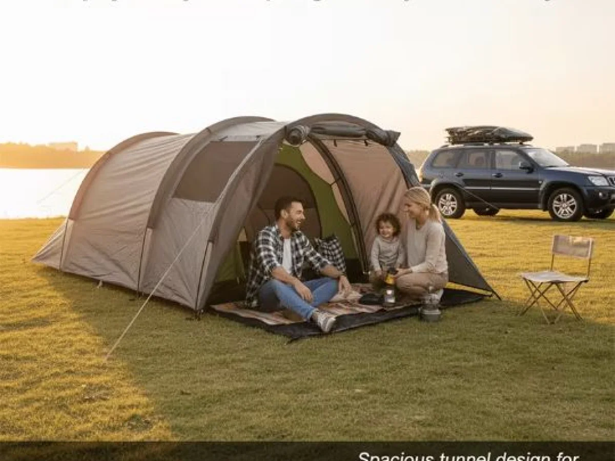 4-6 Person Tunnel Camping Tent, Large Multi-Room Dome Shelter with Extended Vestibule, Easy Fold