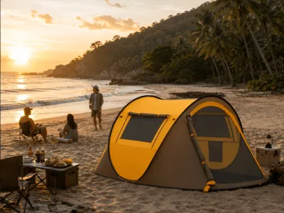 Double doors and double windows, a one-second opening double-person tent