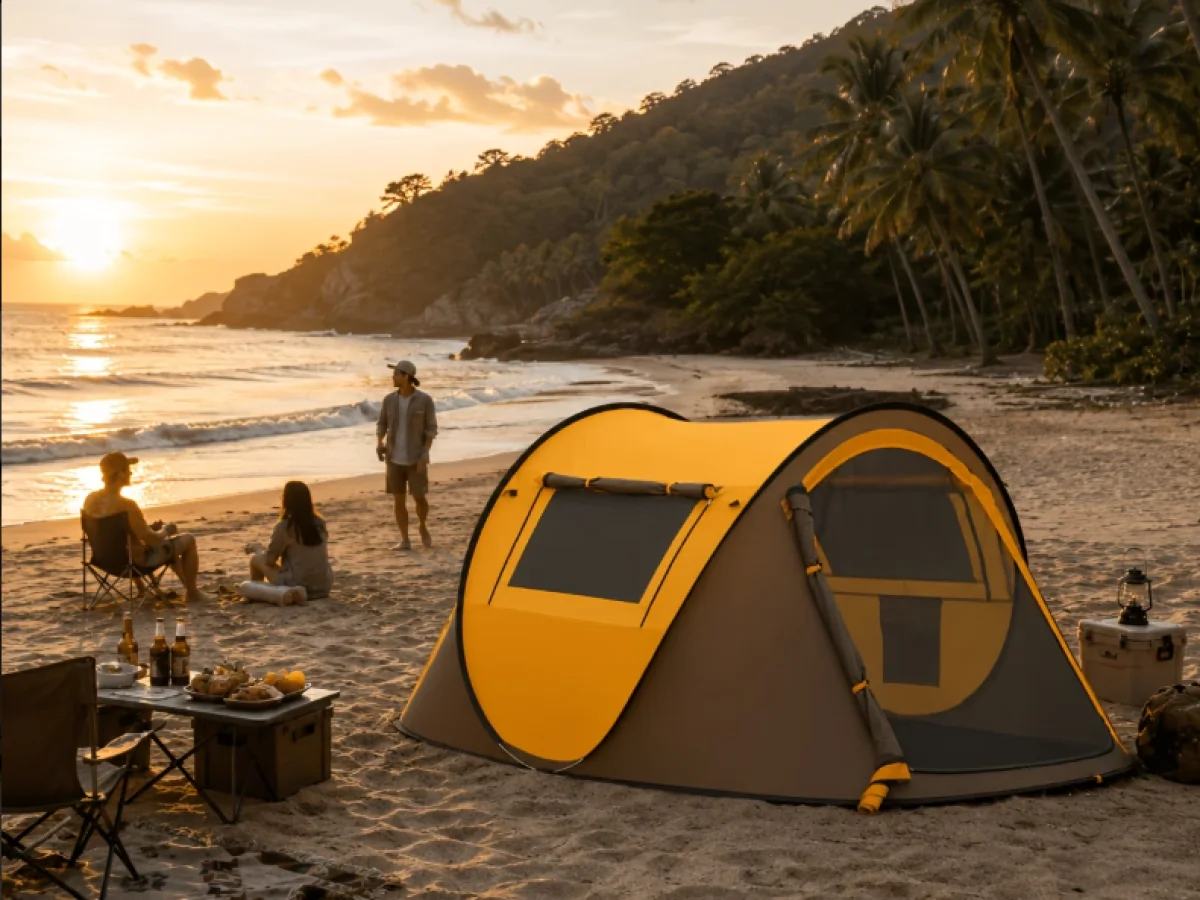 Double doors and double windows, a one-second opening double-person tent
