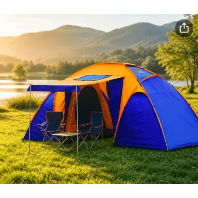 4-6 person family camping tent, high quality double-layer 2-room shelter with central vestibule, mes