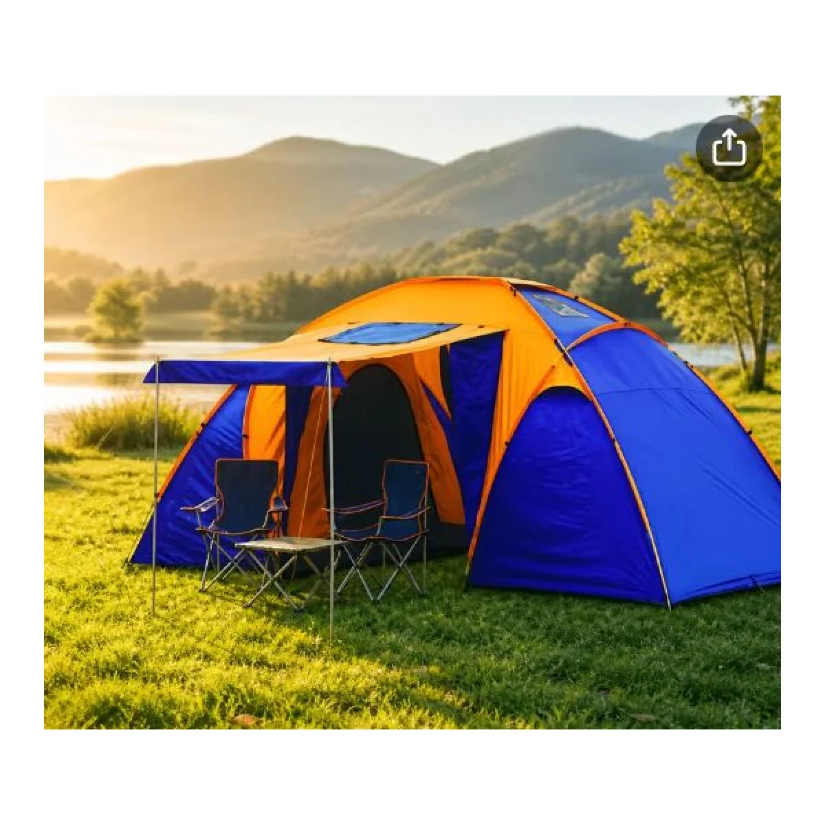 4-6 person family camping tent, high quality double-layer 2-room shelter with central vestibule, mes