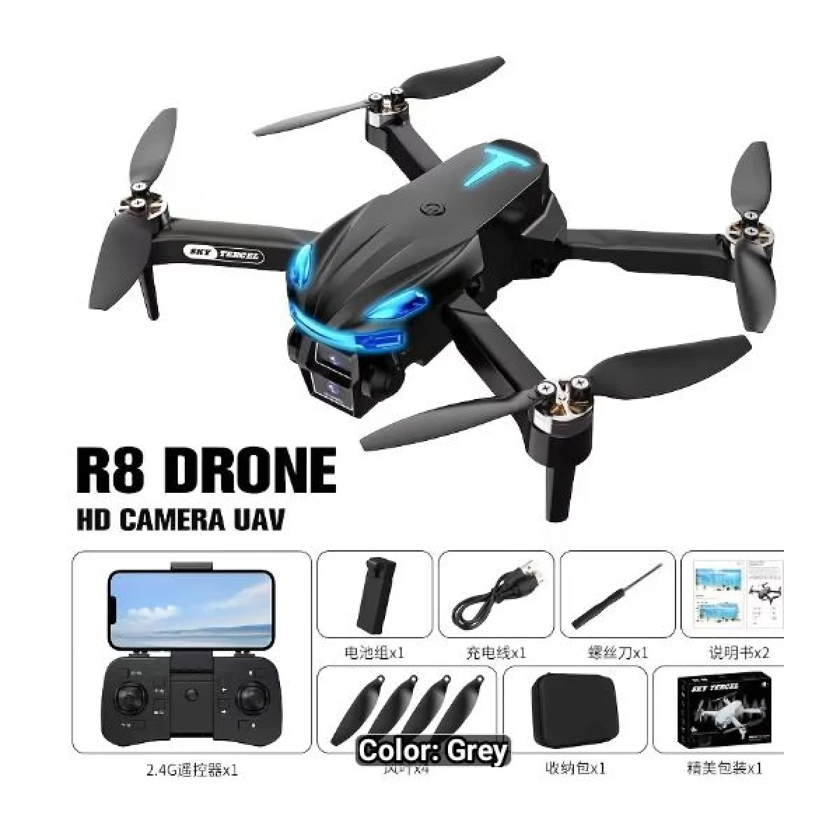 LED Night Flight 4K Camera Drone, 6-Axis Gyro Stabilized, Barometer Altitude Hold, Wifi Live View