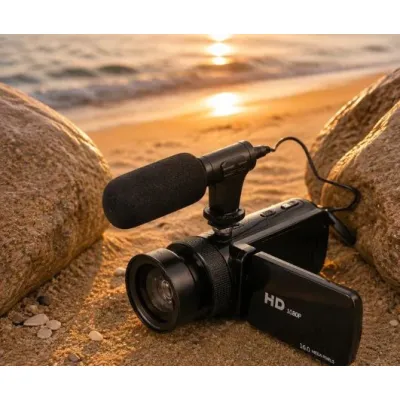 1080P HD Camcorder with External Microphone And Detachable Macro Lens, 16X Digital Zoom Video Camera