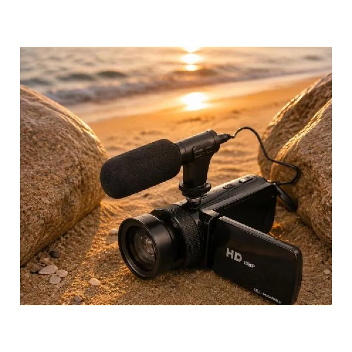 1080P HD Camcorder with External Microphone And Detachable Macro Lens, 16X Digital Zoom Video Camera