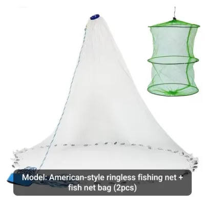 2pcs Sea Fishing Cast Nets, American Style Hand-Thrown Net