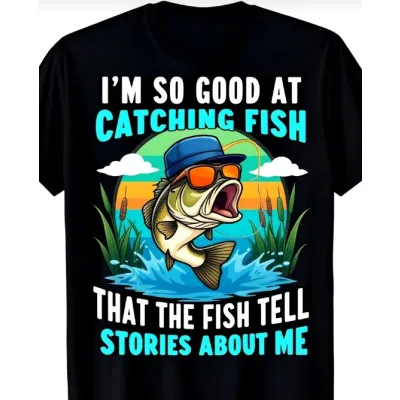 New Summer Style Men's Fashion Crew Neck T-Shirt with Humorous Fishing Graphic Print - "I'm So Good"