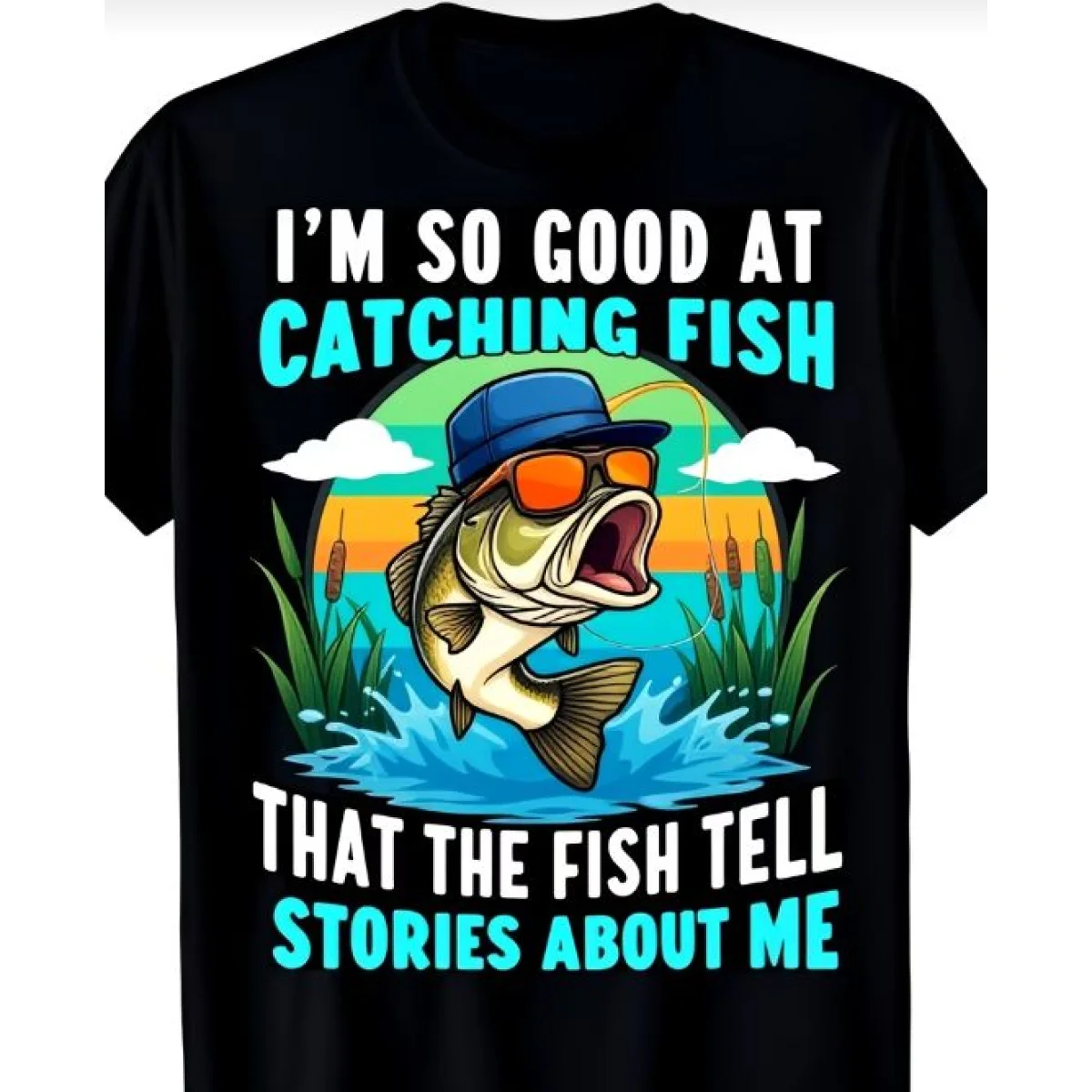 New Summer Style Men's Fashion Crew Neck T-Shirt with Humorous Fishing Graphic Print - "I'm So Good"