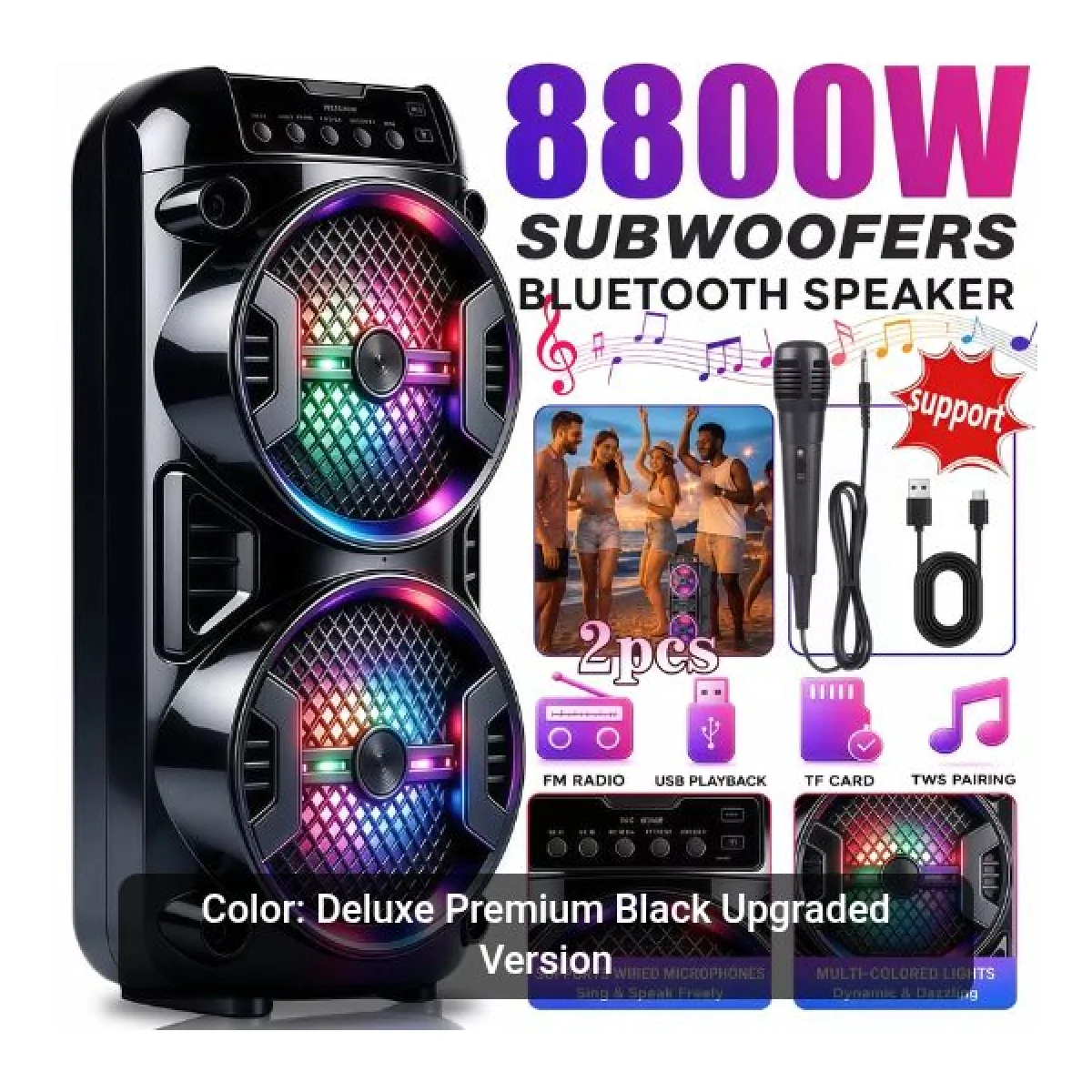 Portable Wireless Speaker with Dual Bass Drivers for Powerful Deep Bass