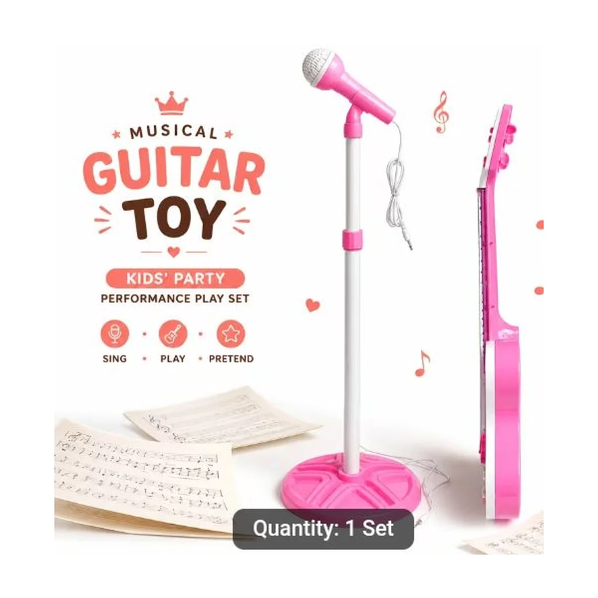 Kids Guitar And Microphone Set, Musical Toy Guitar with Lights